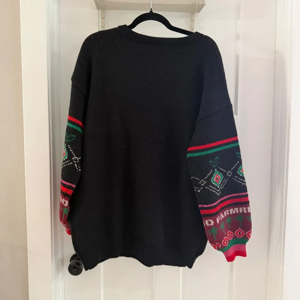 Farm Rio Hohoho Black Knit Sweater Tropical Toucan Christmas Womens M NEW Boho - Picture 4 of 6